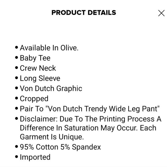 Von Dutch Trendy Long Sleeve Baby Tee Olive 3X - Picture 7 of 10